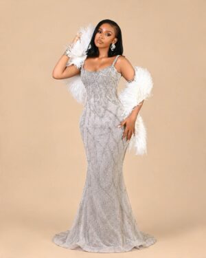 Aurora dress with fringe shawl